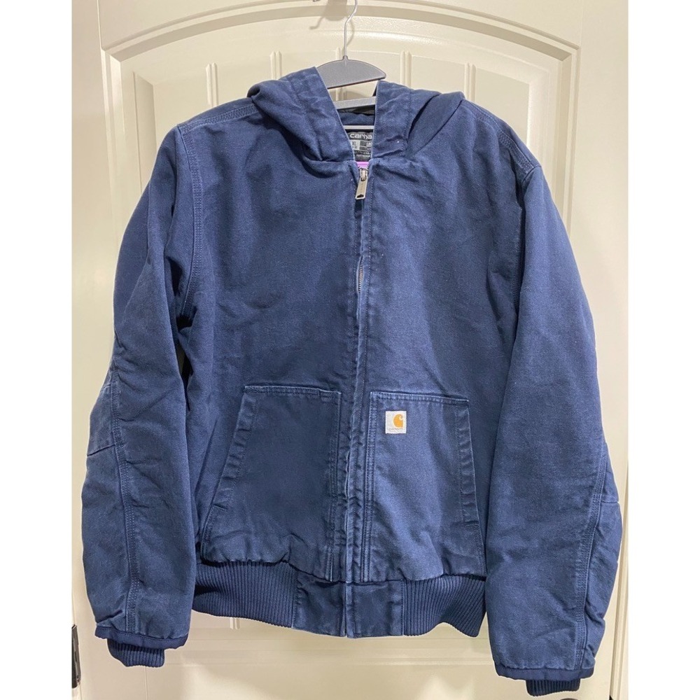 Carhartt J130-W Boys XL (16-18) Blue Hooded Full Zip Lined Jacket Loose Fit